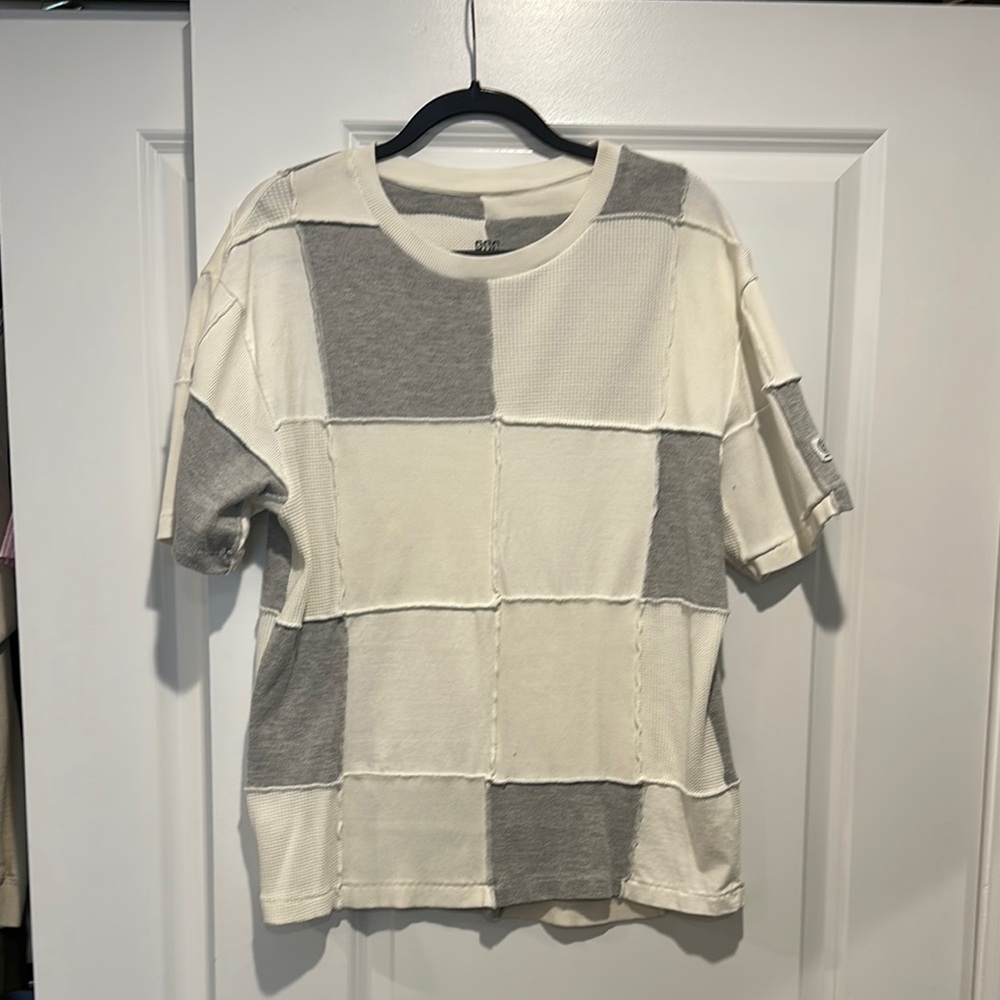 Men's Gray and White Patchwork Shirt